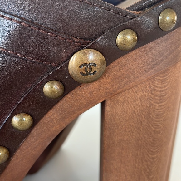 Chanel Brown Leather Platform Clogs - Picture 4 of 11